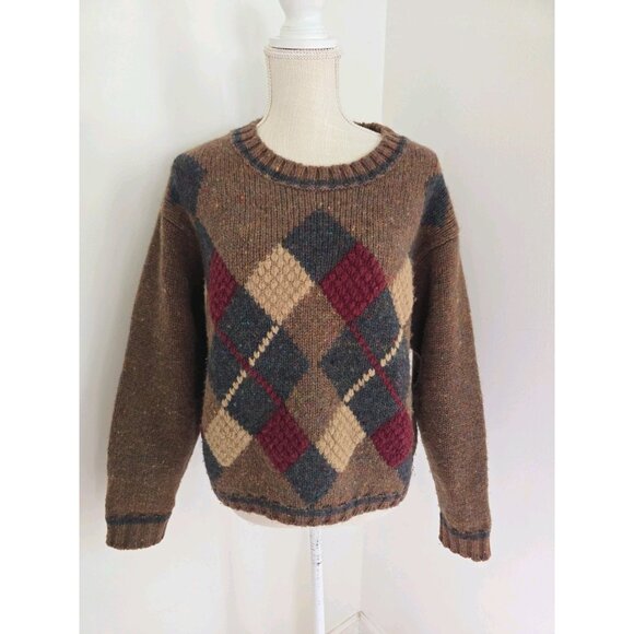 Geoffrey Beene Wool Vintage Argyle Preppy Crew Brown USA Sweater Womens Size M - Picture 11 of 11